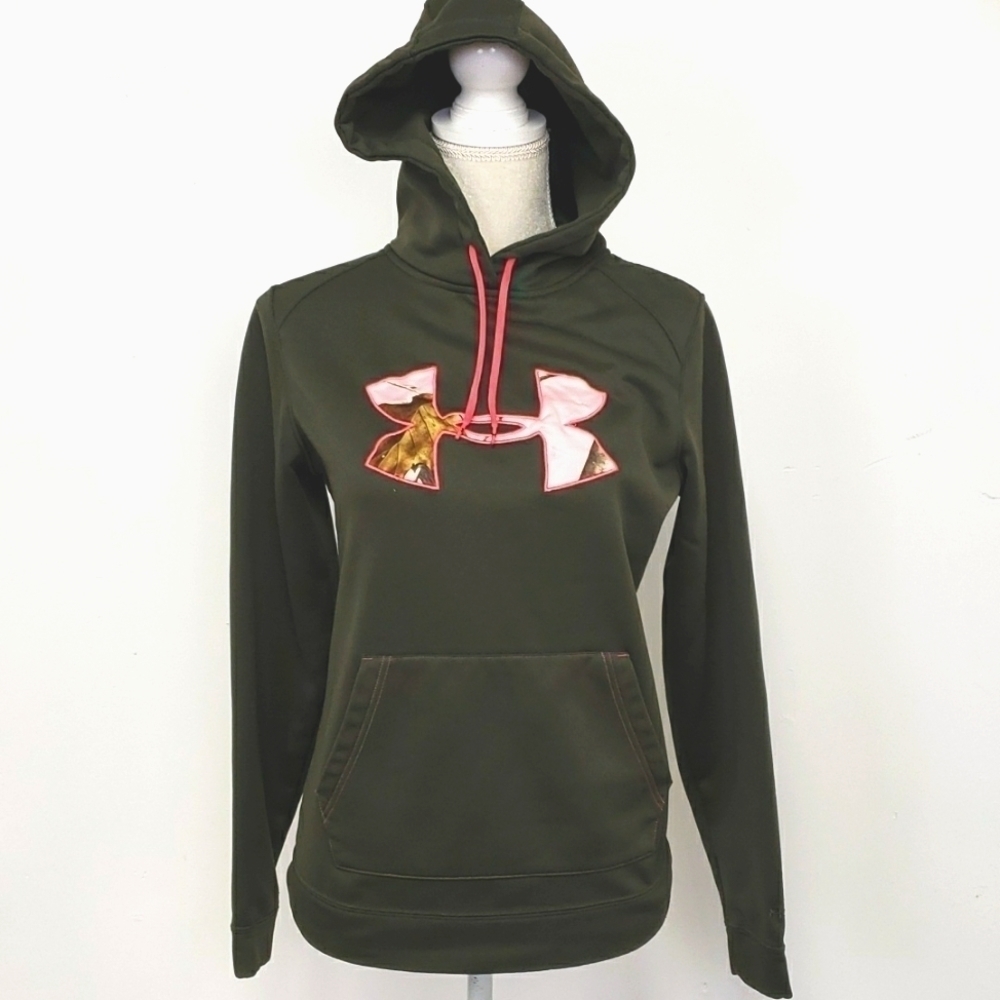 UNDER Armour Cold Gear Storm Hoodie Camo Green with Pink Accent Small VGUC - Picture 11 of 11